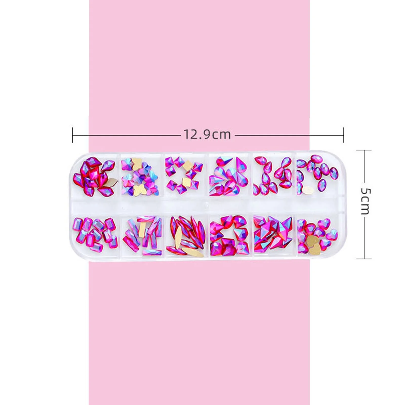 Стрази для нігтів Golden Phantom 1 набір, 12 комірок, плоскі, різні форми, фото №3