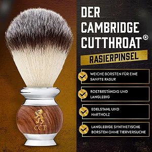 Помазок для бритья The Cambridge Cutthroat нержавеющая сталь и дерево имитация барсучьего ворса synthetic.ua - Фото 1