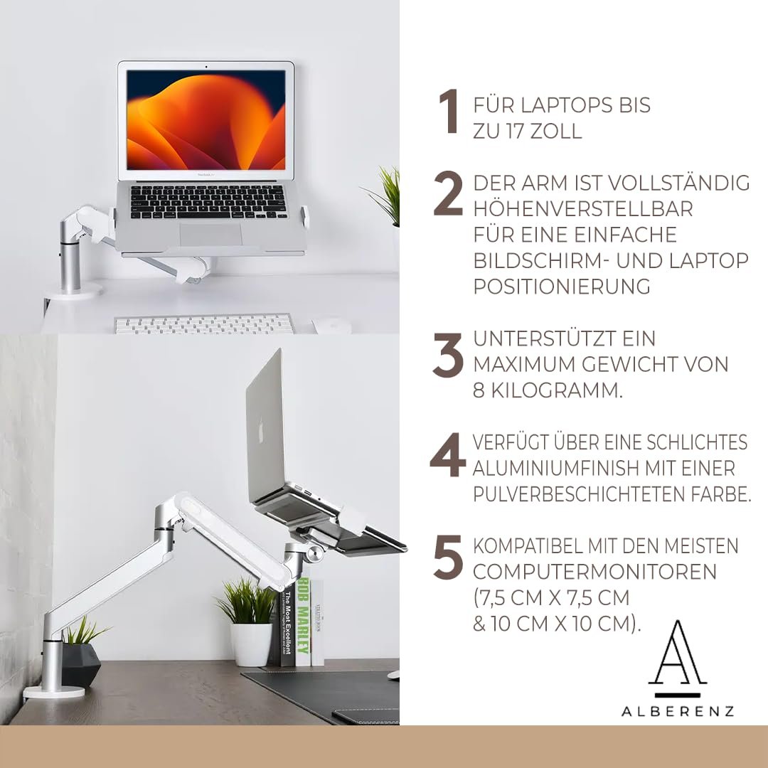 Підставка для ноутбука з газовою пружиною Alberenz регульована для ноутбуків 17 дюймів, фото №4