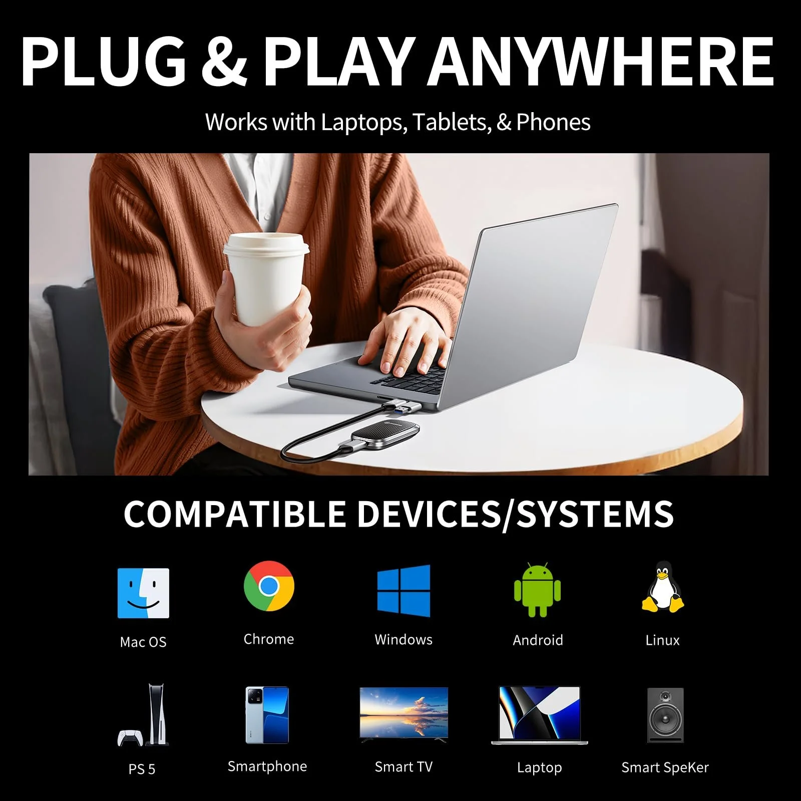 SSD PHIXERO P20 1TB Портативний USB 3.2 Gen 2X2 USB C Чорний, фото №5
