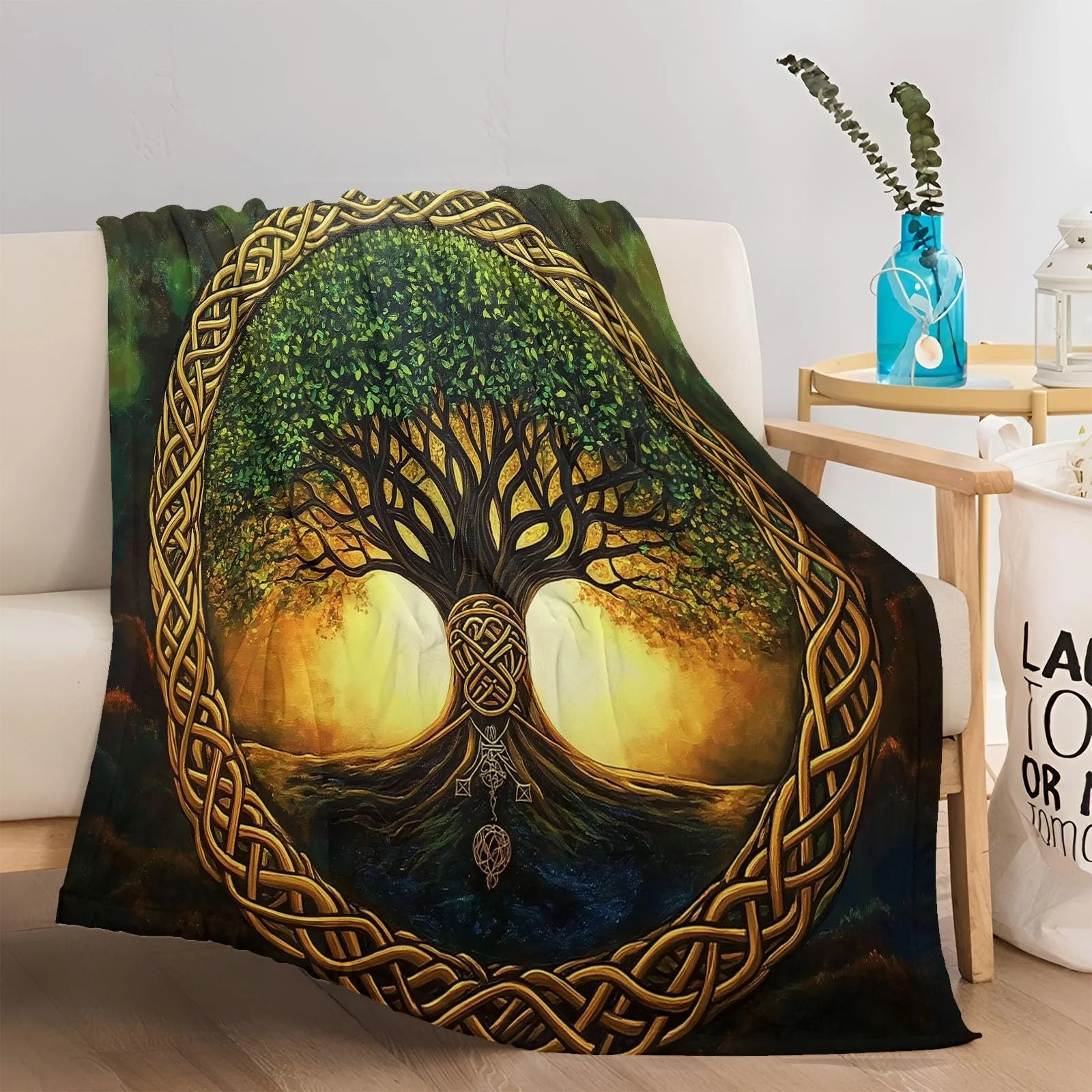 Флисовое одеяло 180 x 220 см, Минимализм, Дерево Жизни, Зеленый, фото №4