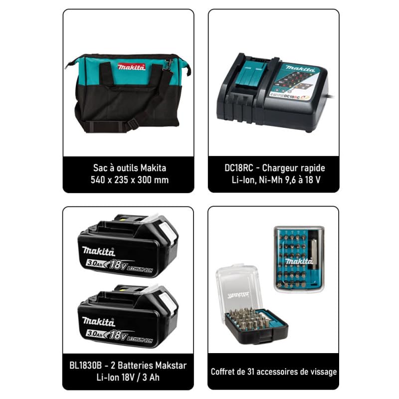 Шуруповерт Makita LXT DDF482 18V + Зарядний пристрій + 2 акумулятори 3Ач + 18 викрутних біт + Кейс, фото №4 Шуруповерт Makita LXT DDF482 18V + Зарядний пристрій + 2 акумулятори 3Ач + 18 викрутних біт + Кейс, фото №4