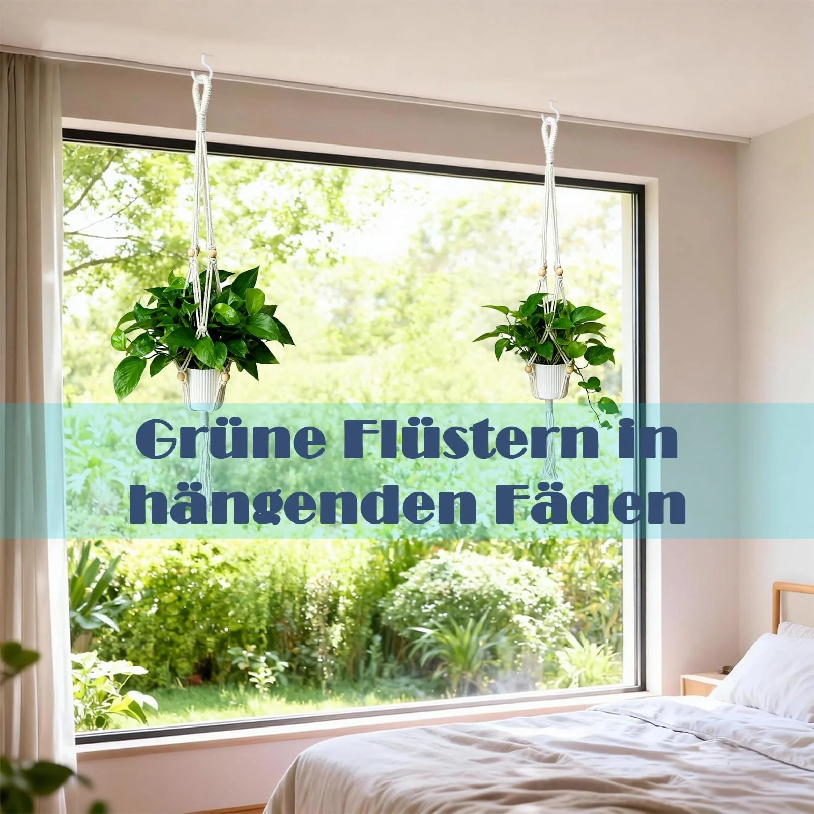 Подвесное кашпо макраме 2 шт. Хлопковый держатель для растений в стиле бохо с кисточками и крючками 90 см Белый, фото №5