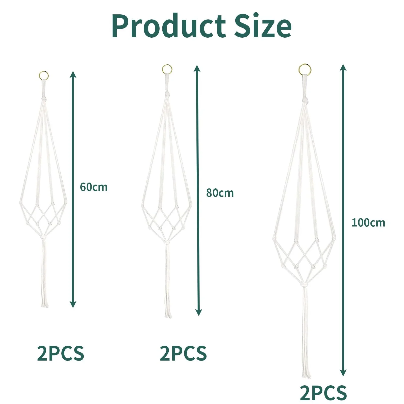 Подвесные кашпо макраме Macrame Hangers набор 6 шт 60 см 80 см 100 см с S-крючками, фото №2