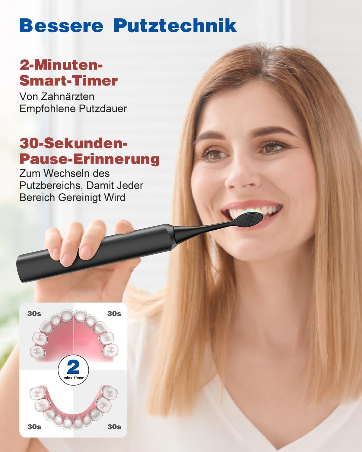 Електрична звукова зубна щітка MCURO 45000 VPM 5 режимів Таймер Чорна, фото №6