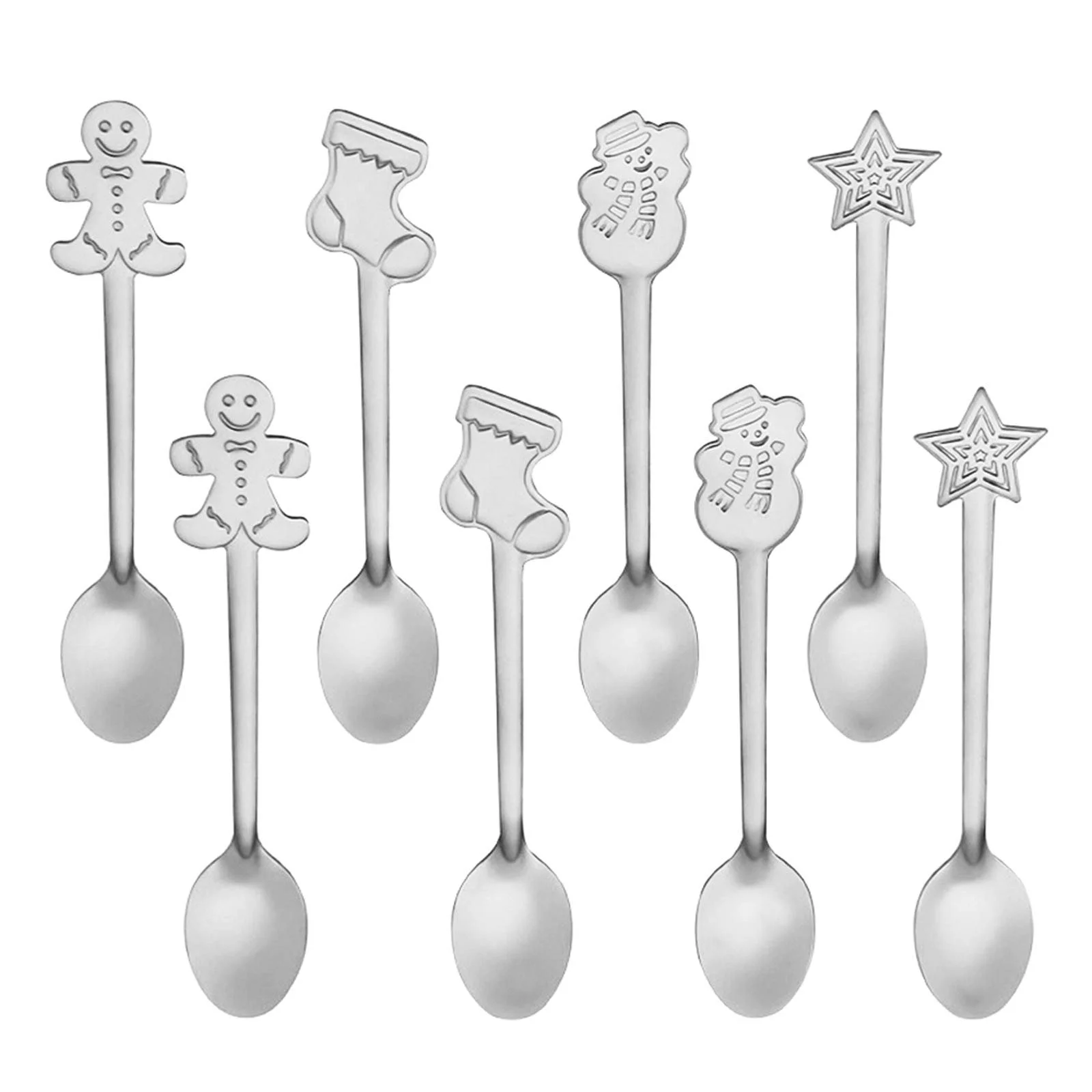 Набор из 8 кофейных ложек Christmas Spoon Set, ложки для десерта, рождественские ложки из нержавеющей стали, чайные ложки, ложки для сахара, ложки для мороженого, ложки для смешивания, кухонная утварь, фото №1