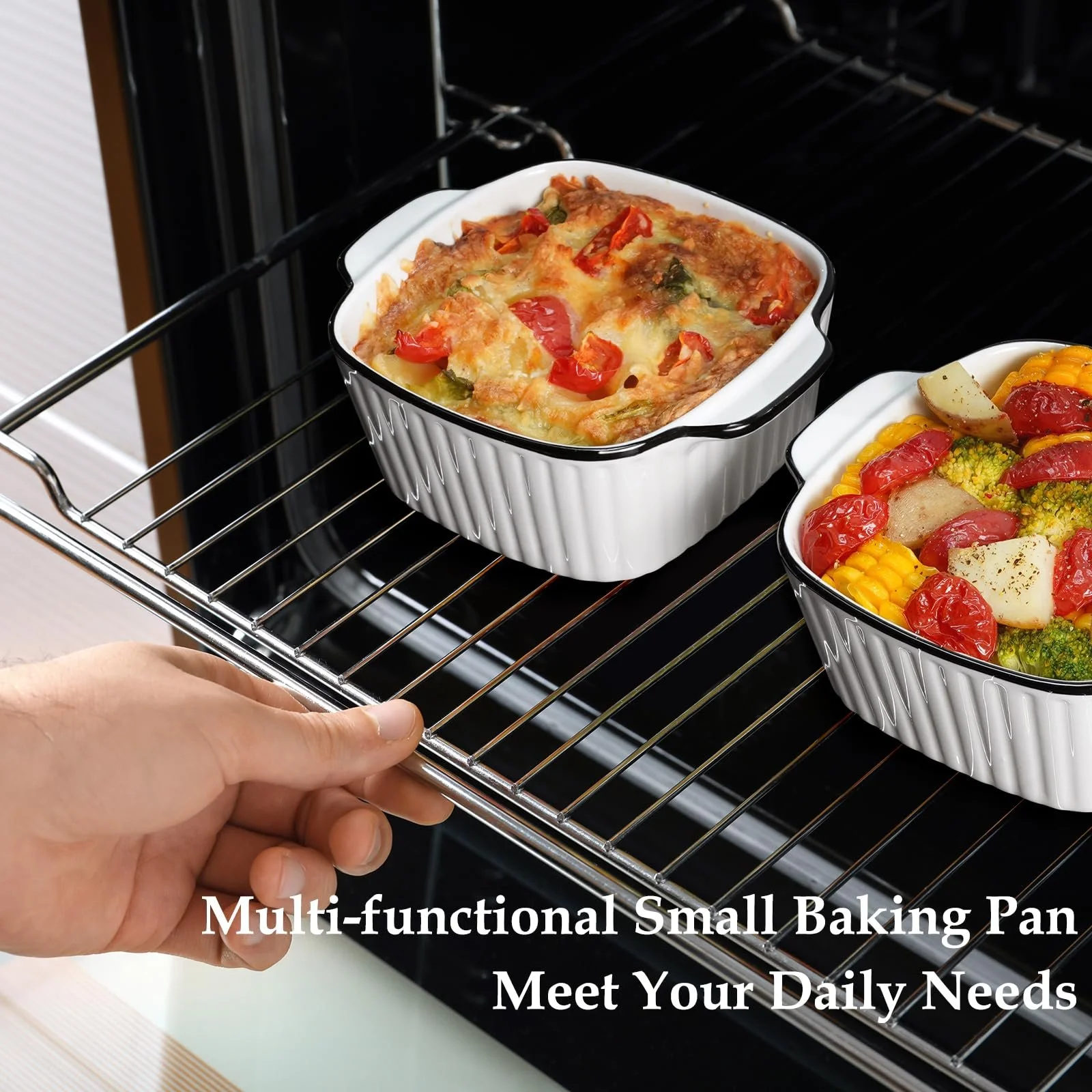 Формы для запекания NUTRIUPS 400 мл набор 4 шт. квадратные керамические 14,5 x 11,5 x 5,5 см с ручками, фото №5