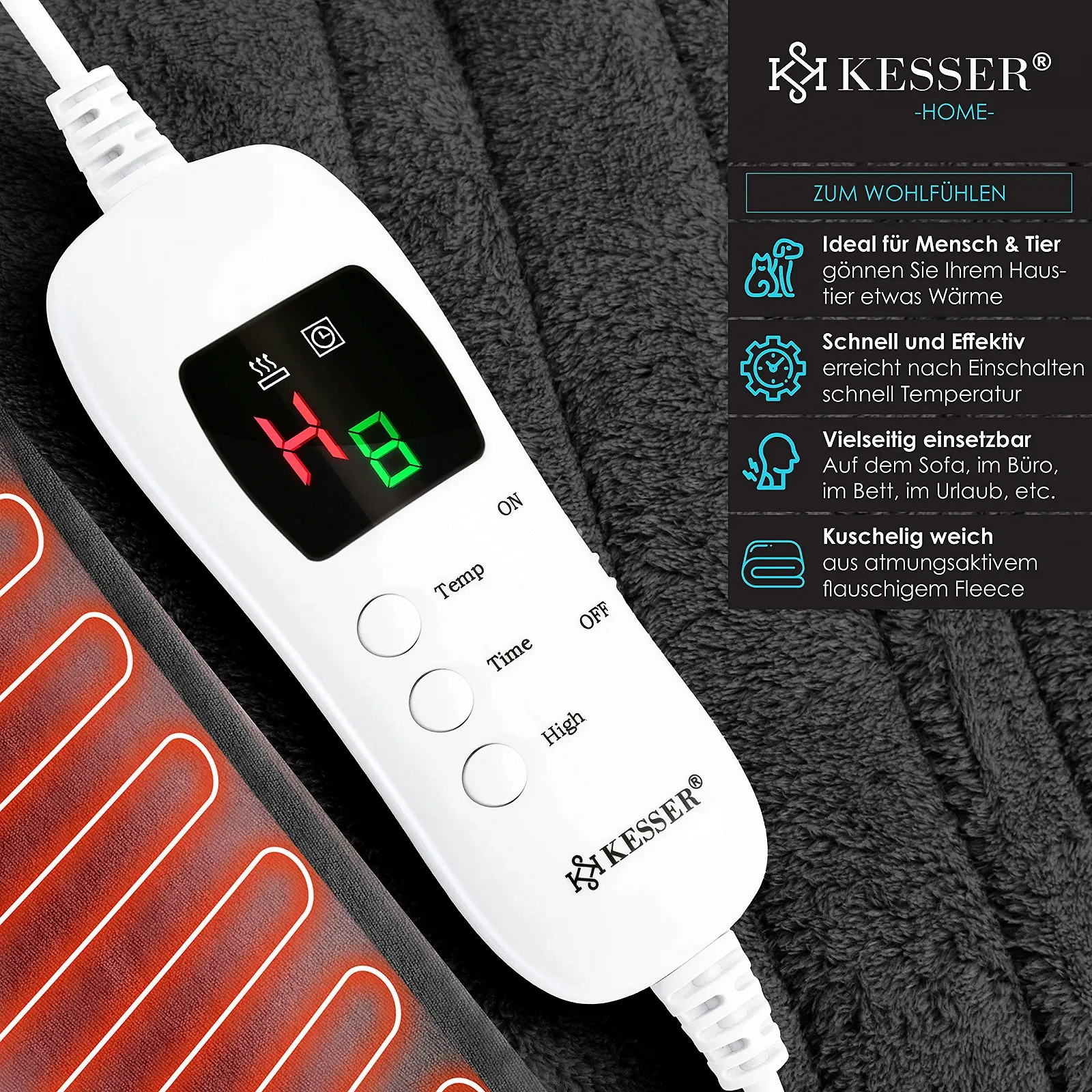 Електрична ковдра KESSER Plush 200 x 180 см Антрацит, фото №4 Електрична ковдра KESSER Plush 200 x 180 см Антрацит, фото №4