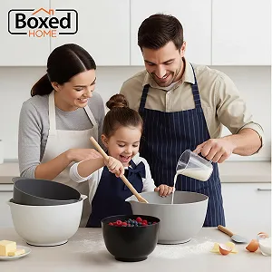 Набор мисок для смешивания BoxedHome 4 предмета с носиком антискользящим основанием и ручкой Серый synthetic.ua - Фото 1