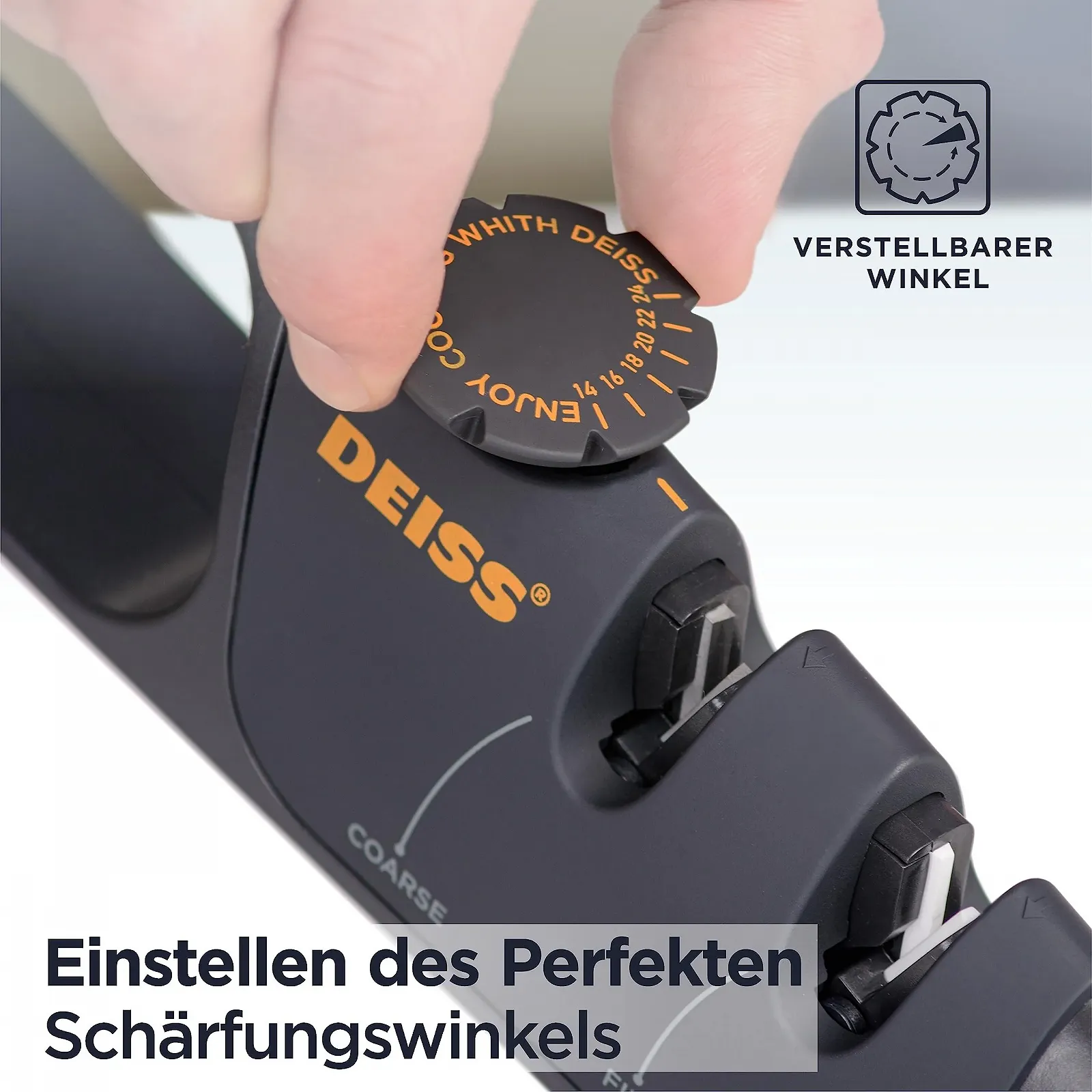 Точилка для ножів Deiss PRO ручна з регульованим кутом 3-етапна чорна, фото №3