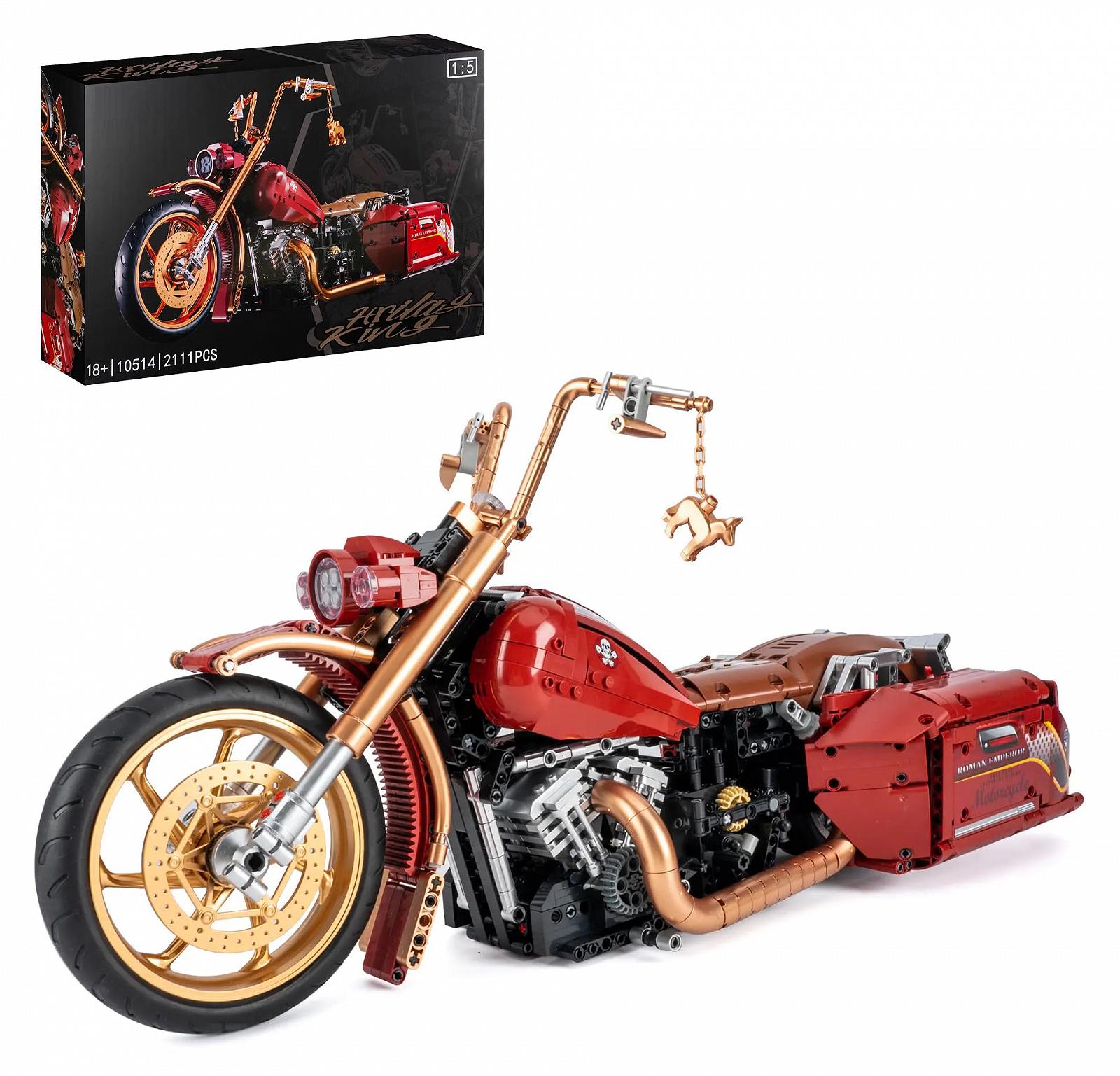Мотоцикл Technik Harlay Davidson Road King 1:5 2111 деталей Зажимные блоки MOC Набор Совместим с Harley Davidson Technology, фото №1