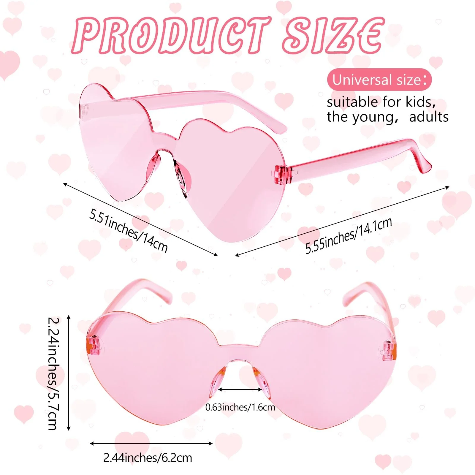 Сонцезахисні окуляри у формі серця Morcheiong, різнокольорові без оправи, фото №2