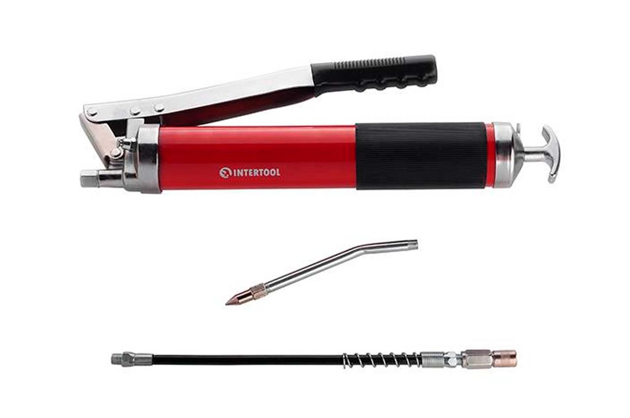 Сприц для смажування Intertool 600мл двоплунжерний з гнучкою шлангом, фото №4