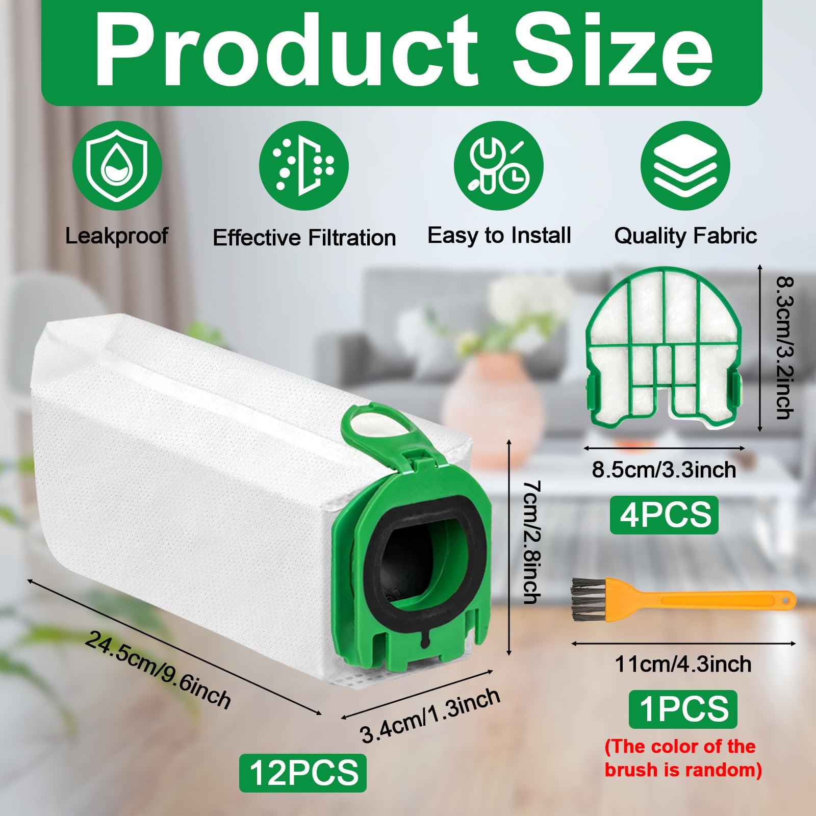 Мішки для пилососа Vorwerk Kobold FP100 VB100 з фільтрами та щіткою 12 шт., фото №3