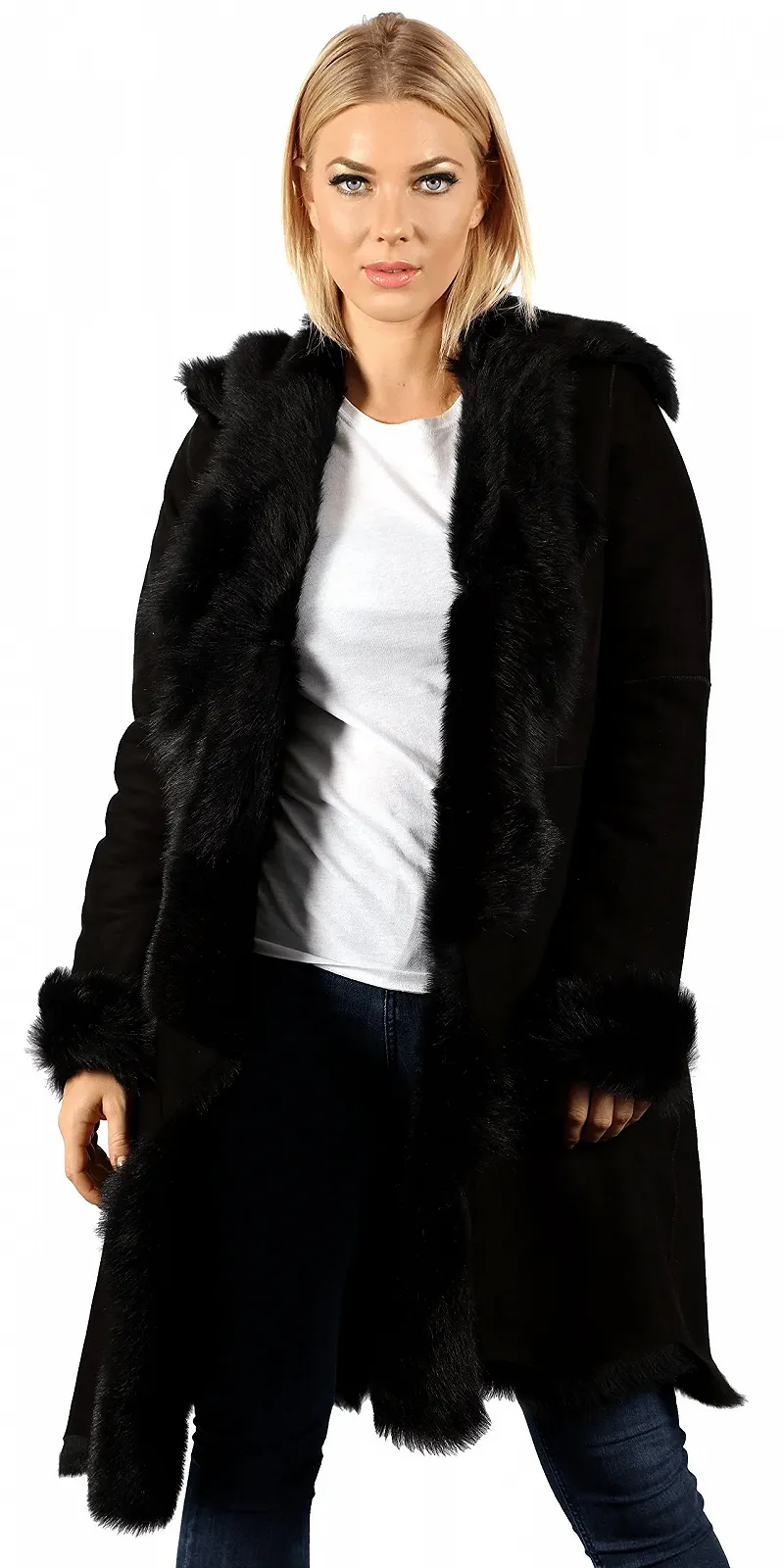 Пальто Infinity Leather Жіноче Розкішне 3/4 Чорна Замша Toscana Lambskin Водоспад, фото №1 Пальто Infinity Leather Жіноче Розкішне 3/4 Чорна Замша Toscana Lambskin Водоспад, фото №1