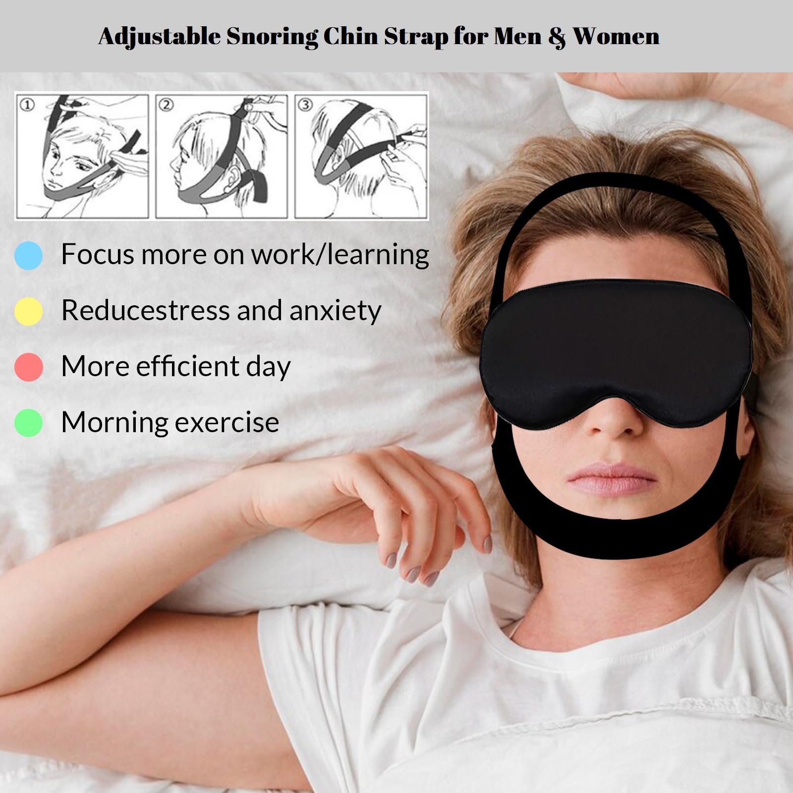 Ремінець на підборіддя Veralabs Airflow для сну проти хропіння, регульований для чоловіків та жінок (1 шт.), фото №6