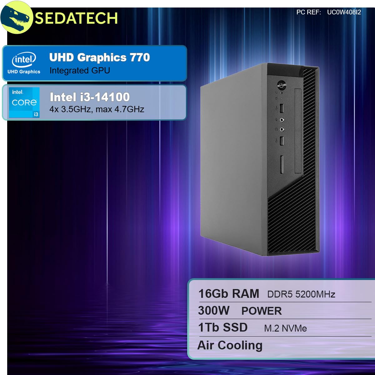 Мини ПК Sedatech Workstation Intel i3-14100 16 GB DDR5 1TB SSD M.2 DVD-RW Без ОС, фото №2