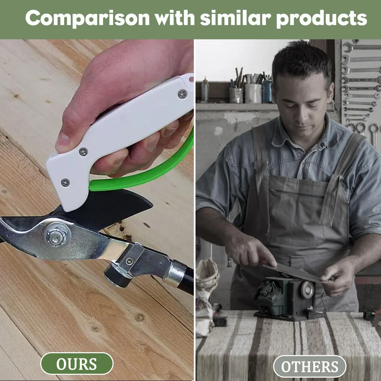 Точилка для ножів SAITUO 2 Ручна для садових інструментів та газонокосарок Портативна з ергономічною ручкою, фото №6