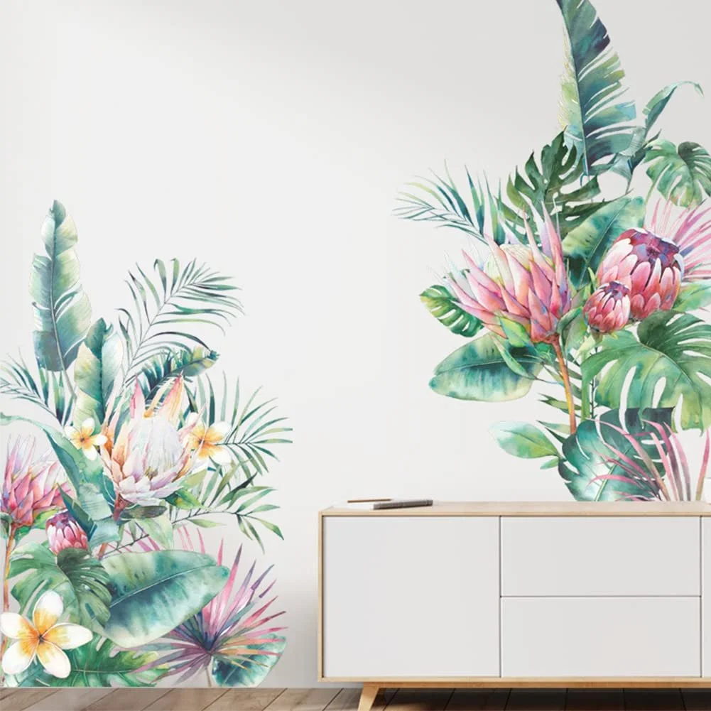 Наклейки на стіну Тропічне листя та квіти Набір із 2 шт. 30x90 см, фото №4