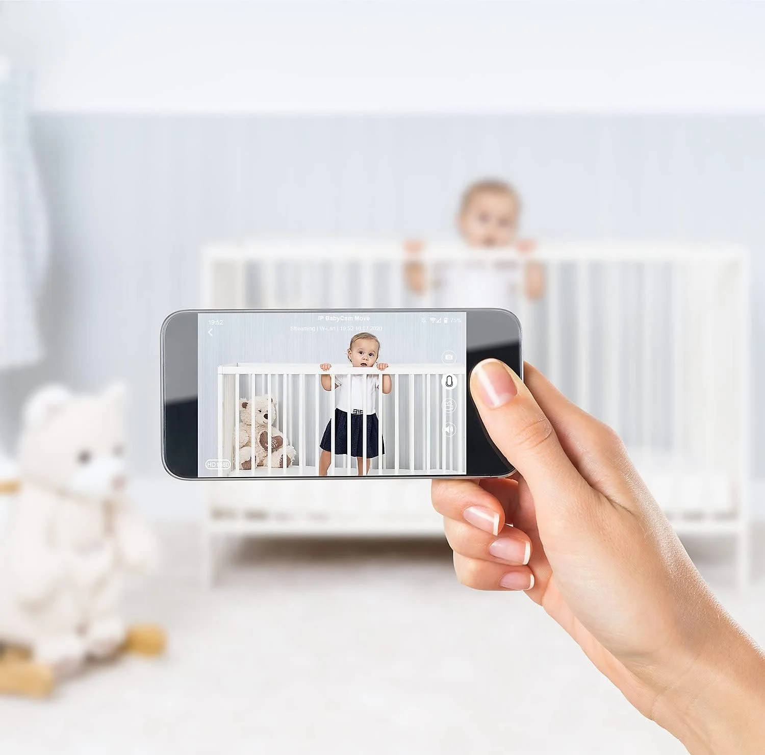 Видеоняня reer BabyCam Move / Wi-Fi / 720p HD / Поворот 330° / Управление со смартфона / Ночник / White, фото №5