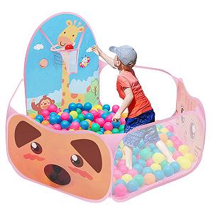 Детский Бассейн с шариками, Игровая палатка Pop-Up для детей, Складной бассейн с шариками для улицы, с баскетбольным кольцом, Желтый - Фото 1