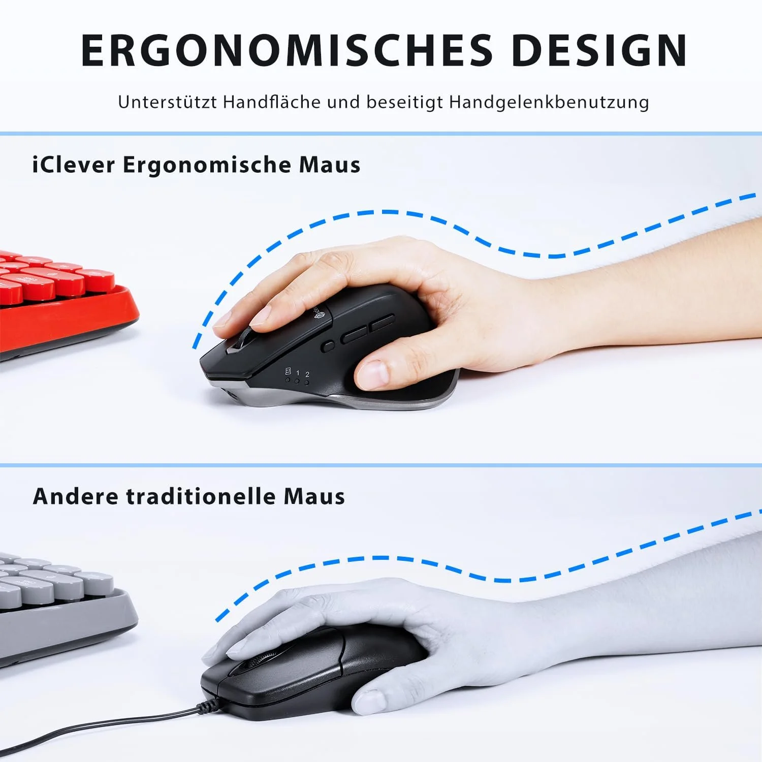 Мышь iClever Беспроводная Bluetooth Перезаряжаемая Эргономичная Серебристо-черный, фото №3 Мышь iClever Беспроводная Bluetooth Перезаряжаемая Эргономичная Серебристо-черный, фото №3