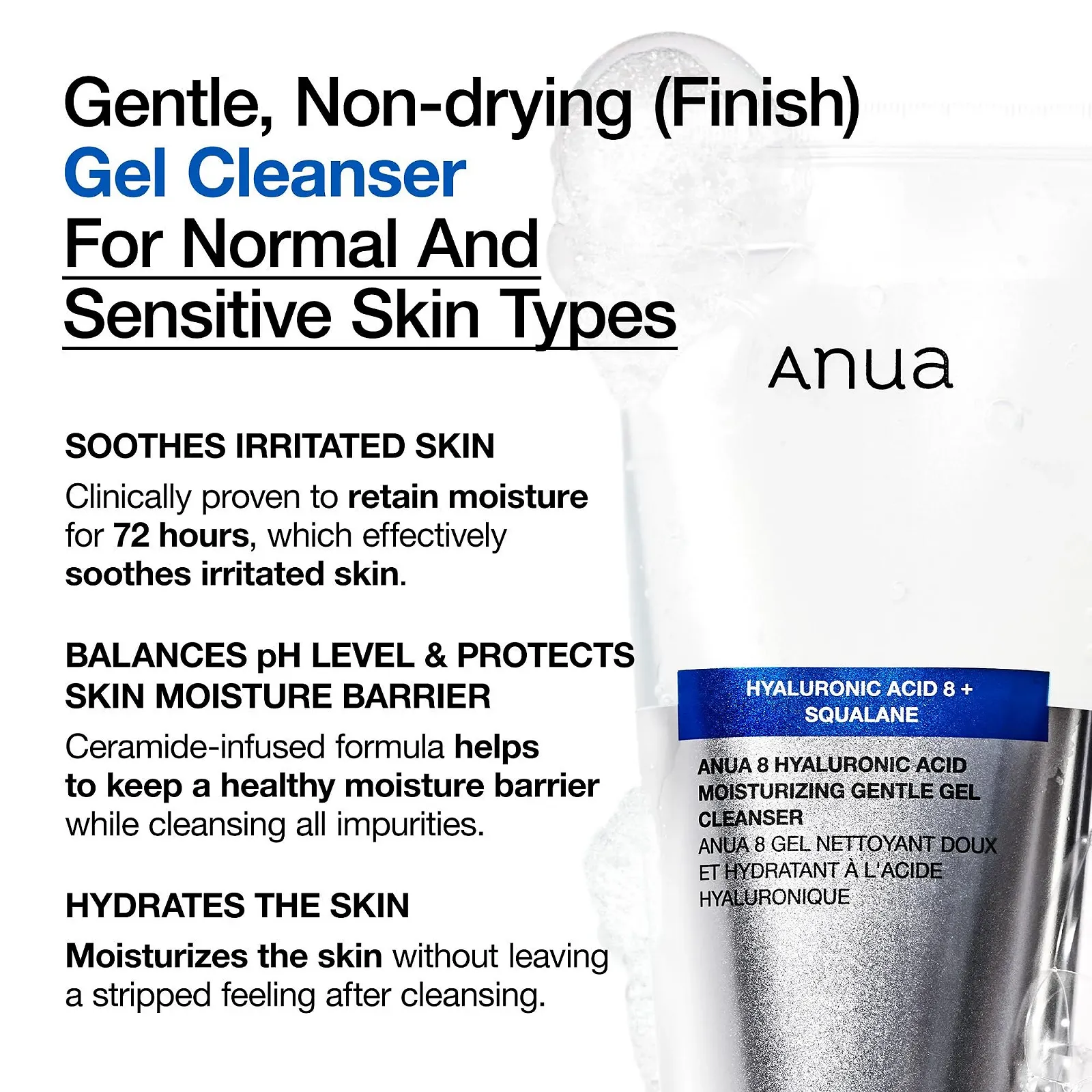 Гель для вмивання ANUA Зволожувальний ніжний, Гіалуронова кислота, Сквалан, Керамід, фото №3