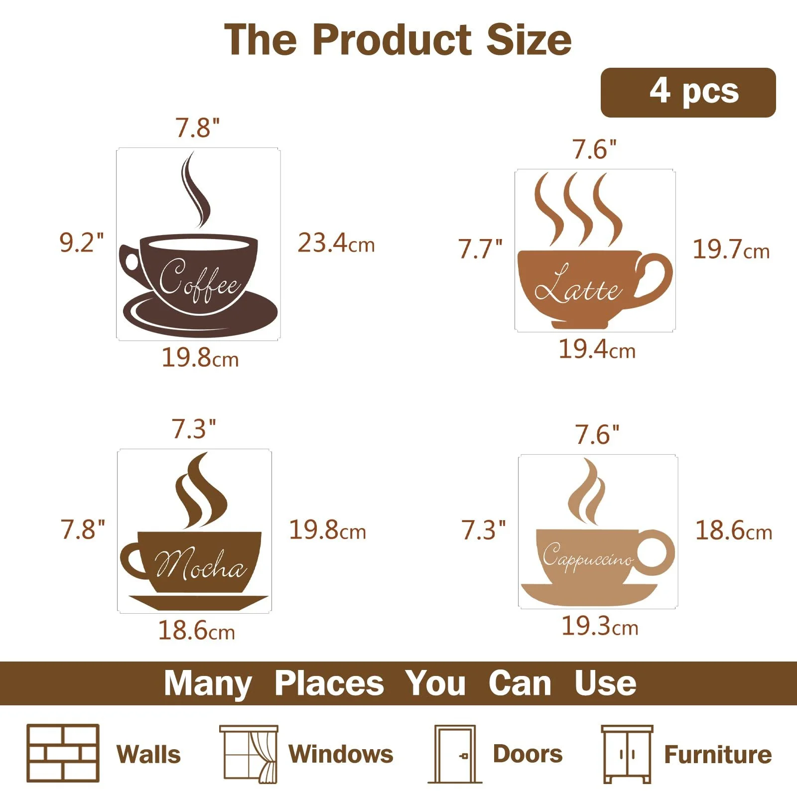 Наклейка на стіну SUPERDANT Coffee Latte Mocha Cappuccino коричнева, фото №2