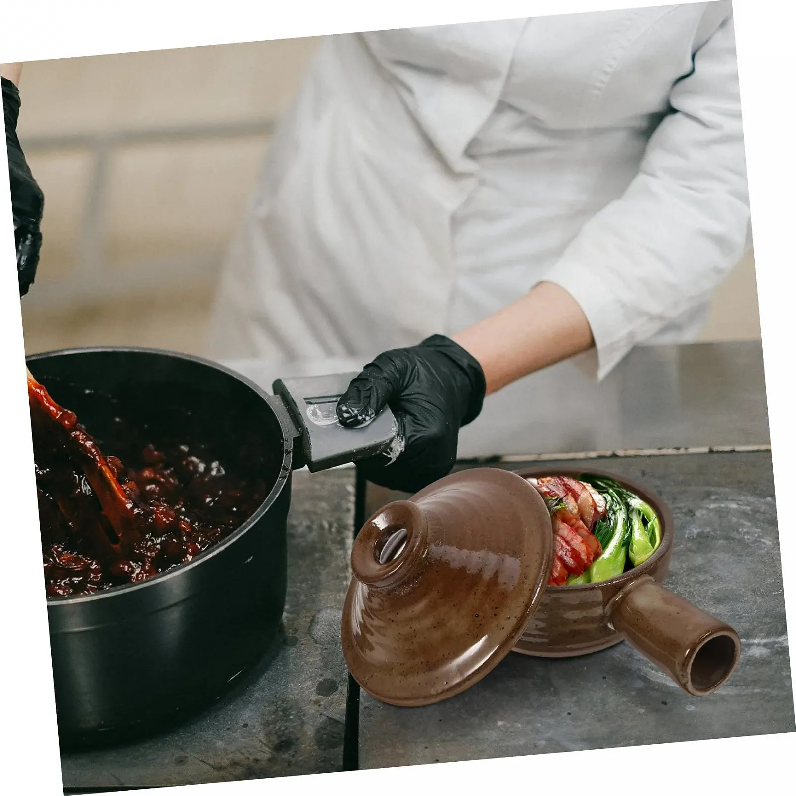 Ківш для запікання з кришкою термостійкий керамічний побутовий, фото №4