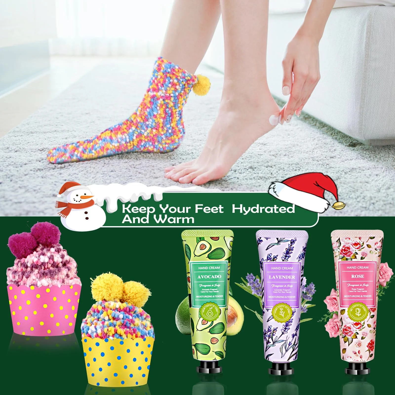 Крем для рук, набор 3 крема для рук и 2 пары носков, фото №6