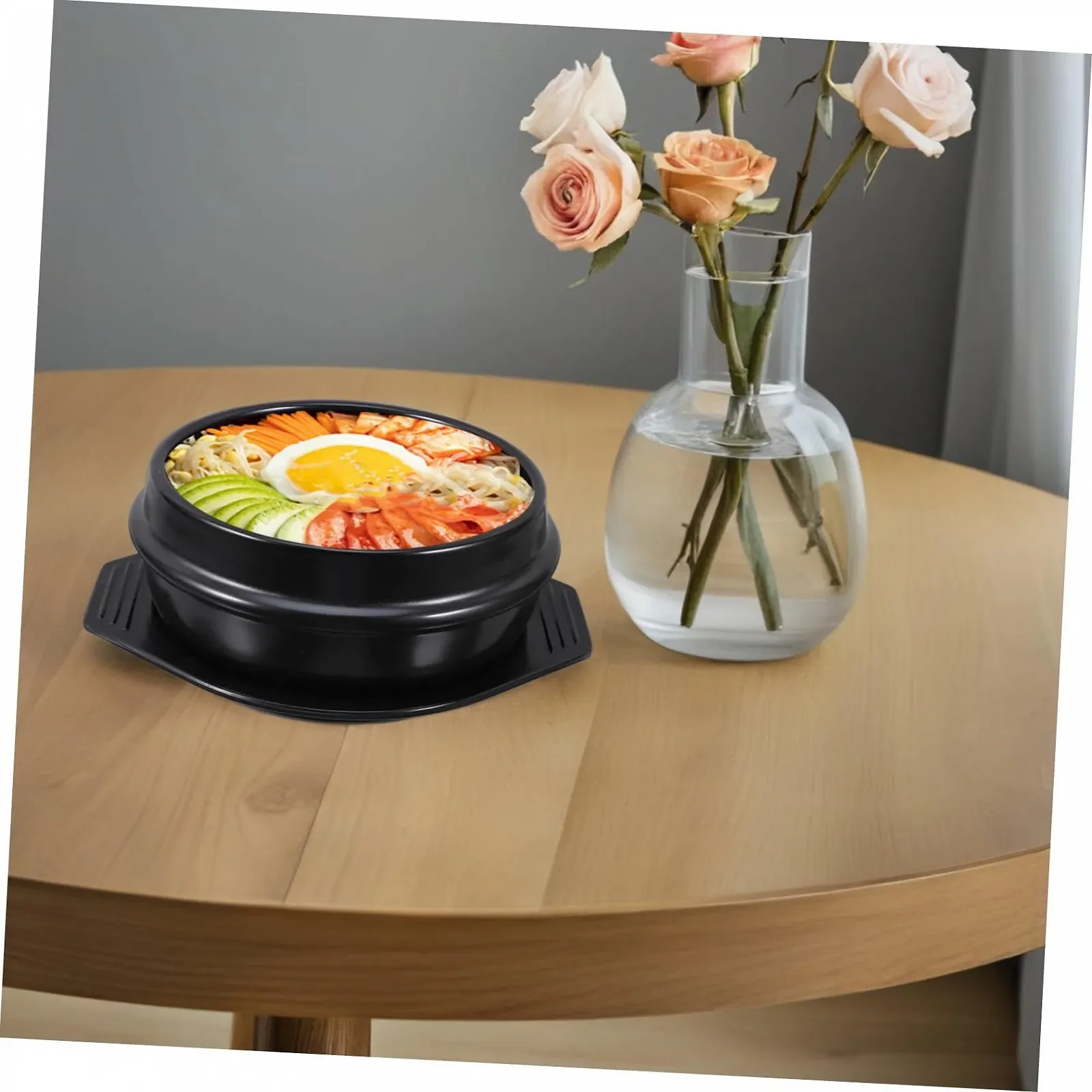 Керамическая кастрюля для бибимбапа и супов с подставкой термостойкая многофункциональная, фото №6