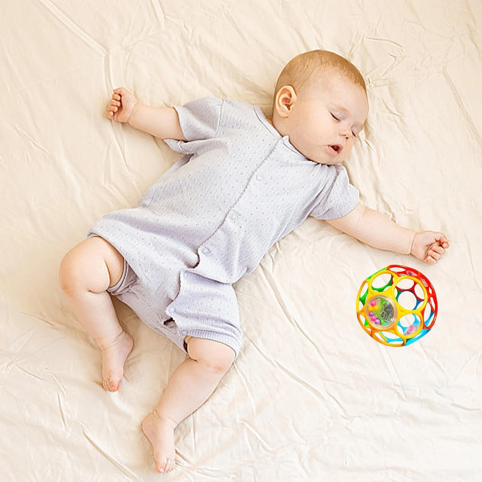 Мяч для младенцев разноцветный, игрушка-погремушка для младенцев 6 месяцев, развивает моторику, сенсорное развитие, легко держать, фото №6