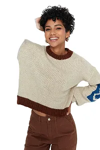 Женский пуловер TRENDYOL Однотонный с круглым вырезом. - Фото 1