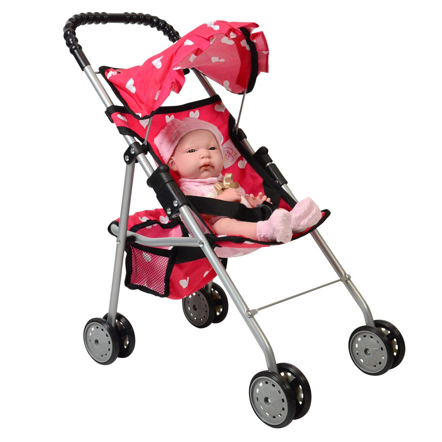 Коляска The New York Doll Collection First Doll Twin Buggy Серцева Декорація Рожева, фото №4