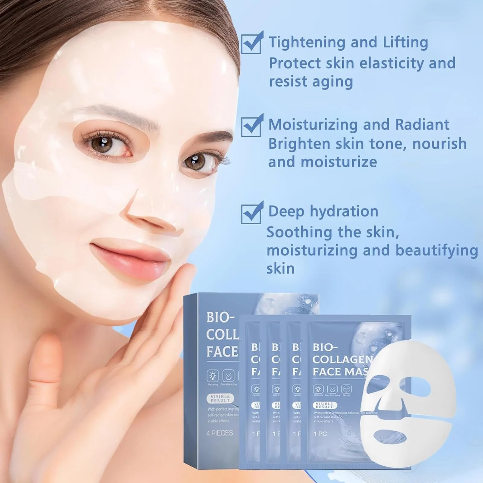 Набір з 4 корейських органічних колагенових масок для глибокого зволоження, фото №2
