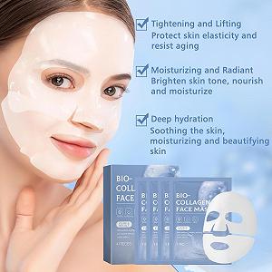 Набор из 4 корейских органических коллагеновых масок для глубокого увлажнения, органическая коллагеновая маска ночная, маска для лица против морщин, лифтинговая и увлажняющая, растворимая коллагеновая листовая маска с гидролизованным коллагеном synthetic.ua - Фото 1