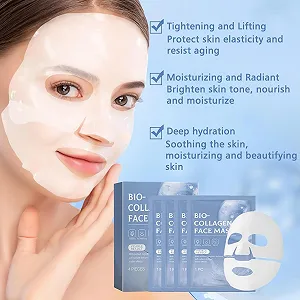 Набор из 4 корейских органических коллагеновых масок для глубокого увлажнения, органическая коллагеновая маска ночная, маска для лица против морщин, лифтинговая и увлажняющая, растворимая коллагеновая листовая маска с гидролизованным коллагеном synthetic.ua - Фото 1