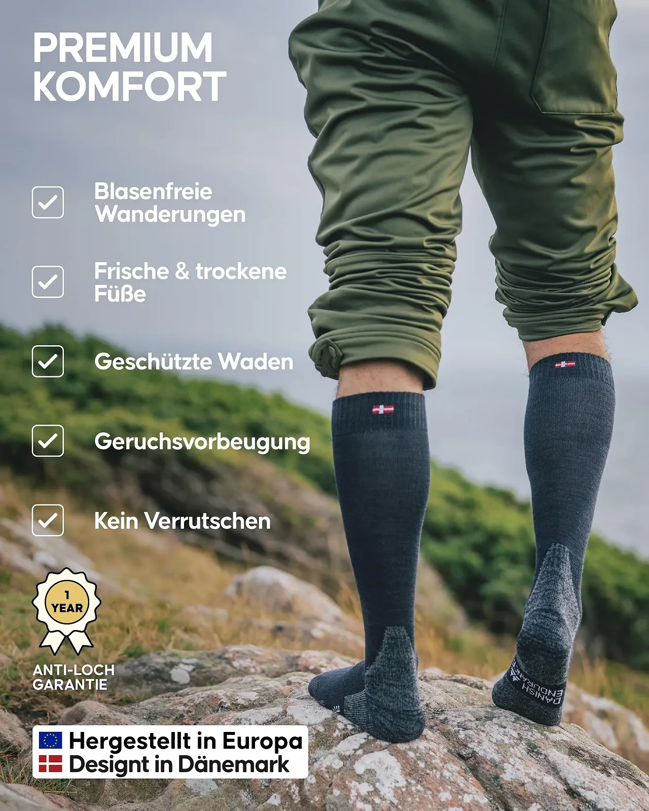 Высокие носки для хайкинга из мериносовой шерсти DANISH ENDURANCE, Длинные термоноски из шерсти, Зимние высокие носки, Носки для Октоберфеста, С смягчением и защитой от волдырей, Унисекс, для мужчин и женщин, 1 или 3 пары, фото №3