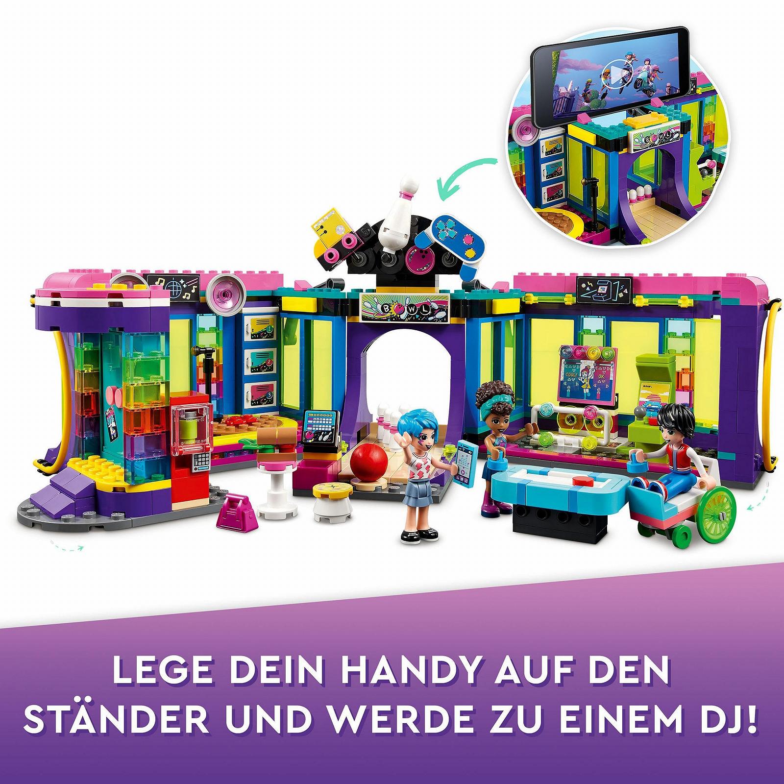 Конструктор LEGO 41708 Friends Rollschuhdisco с Аркадой и Боулингом в комплекте с 3 Мини-Куклами Андреа, Эвелин и Джексон для детей от 7 лет, фото №6