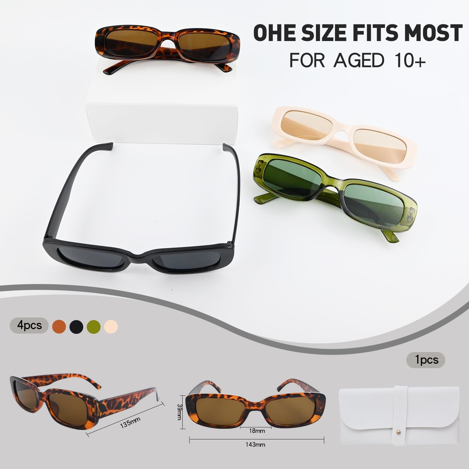 Сонцезахисні окуляри VINEST Вінтажні Прямокутні Бежевий, набір 4 шт, фото №4