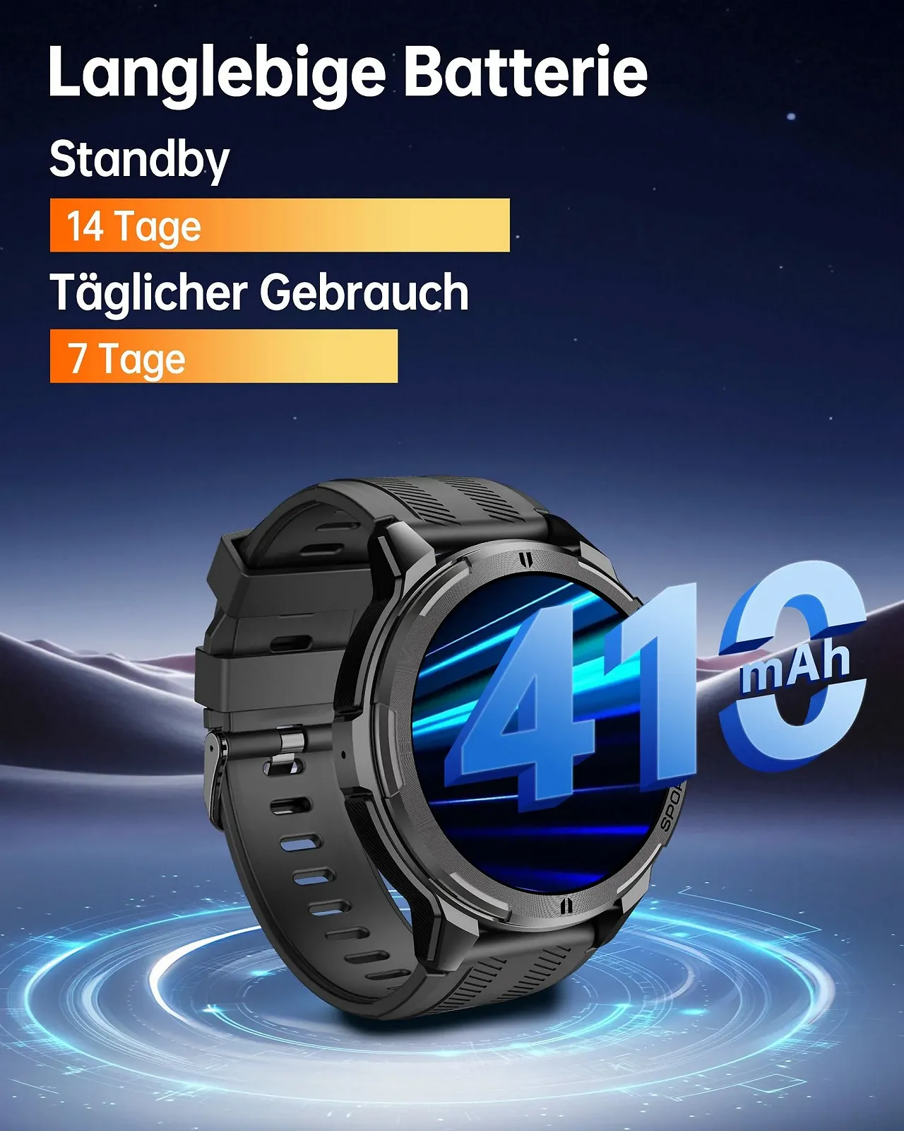 Смарт-часы OUKITEL Мужской Military Водонепроницаемый 1.43 дюйма AMOLED-дисплей, фото №4