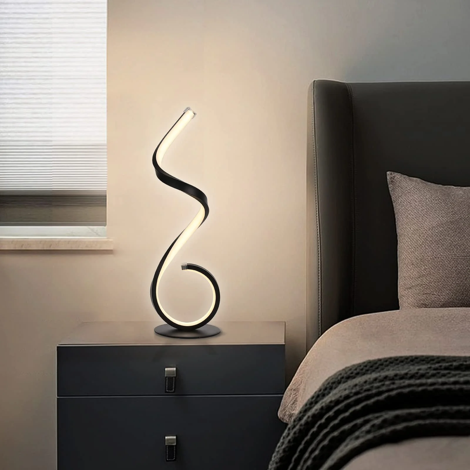 Настольная лампа LED спиральный дизайн, 22 Ватт, с регулировкой яркости, 3 режима цвета, 10 уровней яркости, черная, фото №7