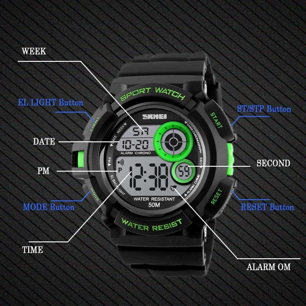 Цифровий Годинник JewelryWe Чоловічий 30 м Водонепроникний Електронний Спортивний, фото №3