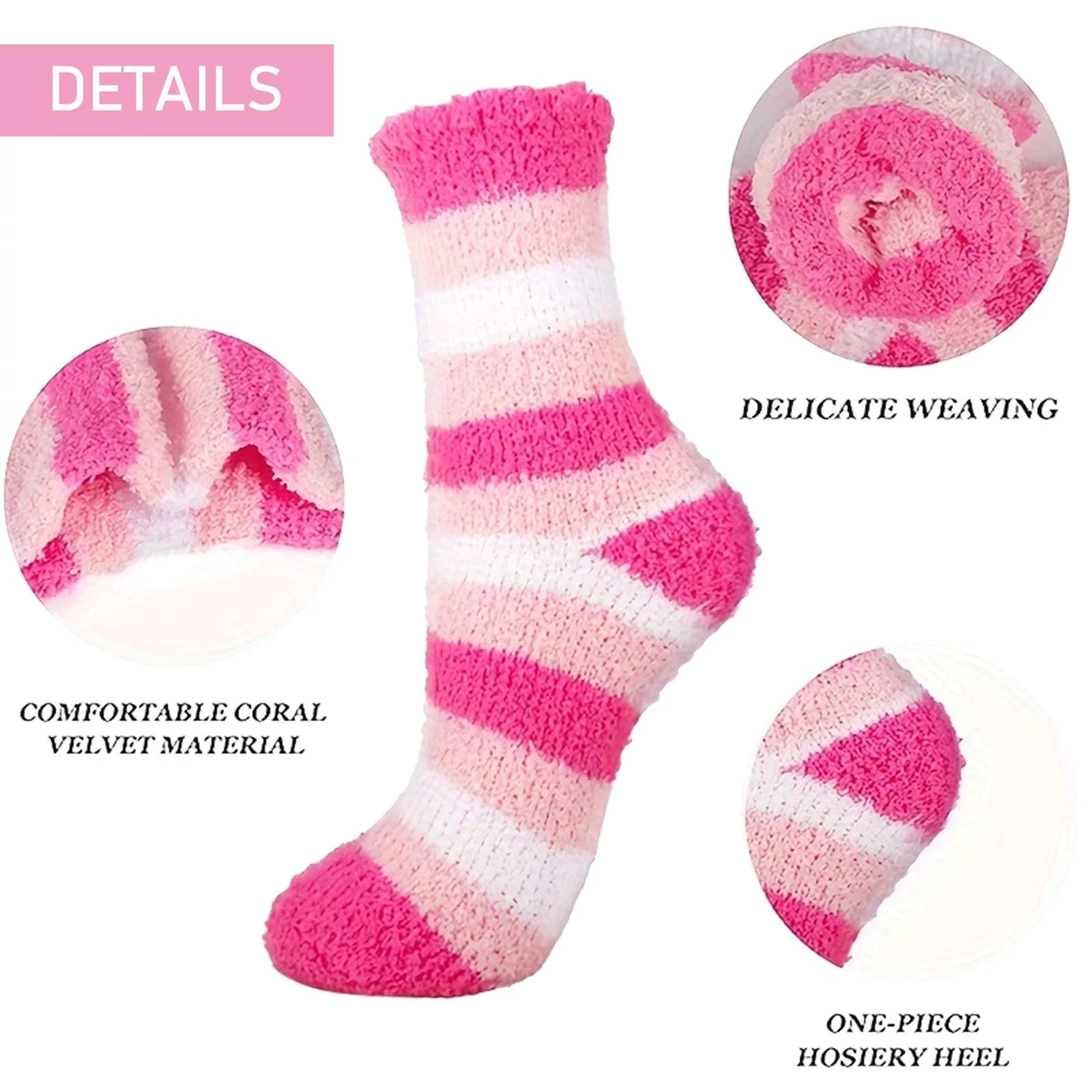 6 пар Мягких носков Женские Пушистые Зимние носки Домашние носки Теплые носки для сна Толстые носки для женщин Носки для кровати Толстые зимние носки Супермягкие Высокая эластичность Размер 35-41, фото №3