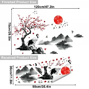 Наклейка на стіну milaosk Квіти Гілка дерева Журавлі Китайський стиль XXL synthetic.ua - Фото 1