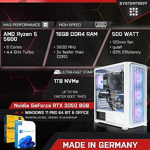Комп'ютер SYSTEMTREFF Basic Gaming PC AMD Ryzen 5 5600 6x4.4GHz RTX 3050 8GB 1TB M.2 NVMe 16GB DDR4 білий synthetic.ua - Фото 1