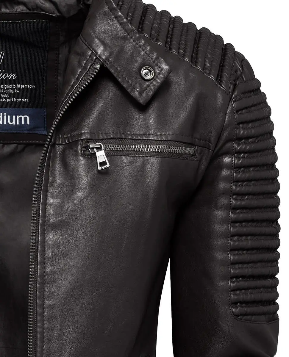 Мужская куртка Recea с эко-кожи и воротником черная, M, фото №3