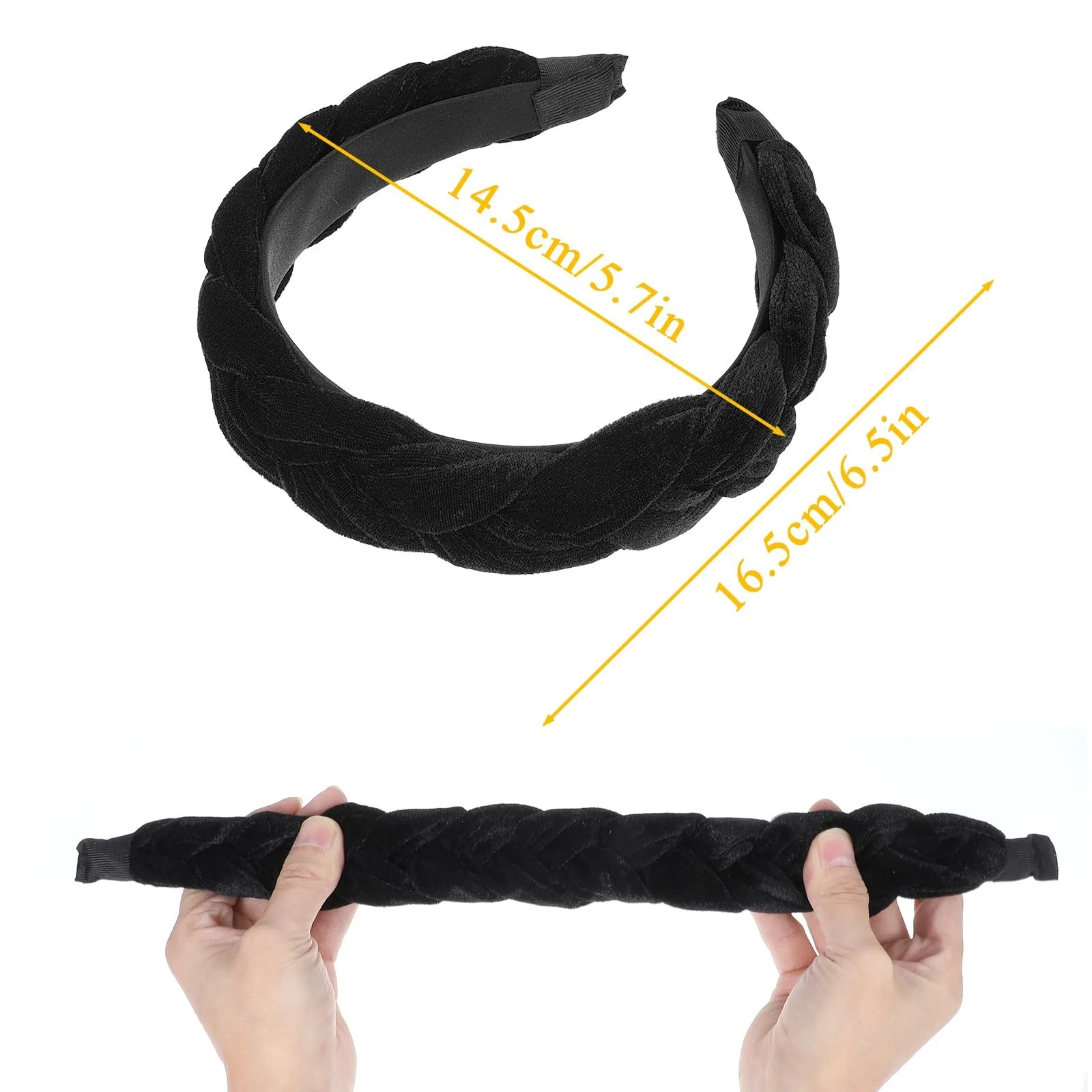 Обруч для волосся оксамитовий плетений чорний широкий, фото №6