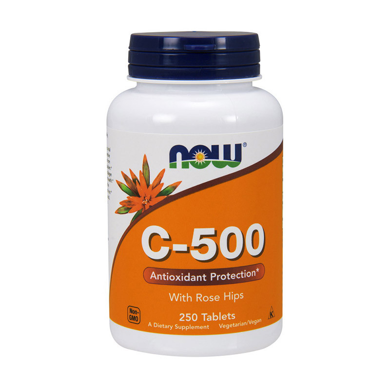 Витамин С NOW C-500 with Rose Hips 250 tabs, фото №1