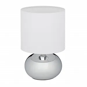 Настільна лампа Relaxdays Кругла з сенсорним керуванням та тканинним абажуром В x Г: 27,5 x 18 см E14 Срібна/Біла - Фото 1